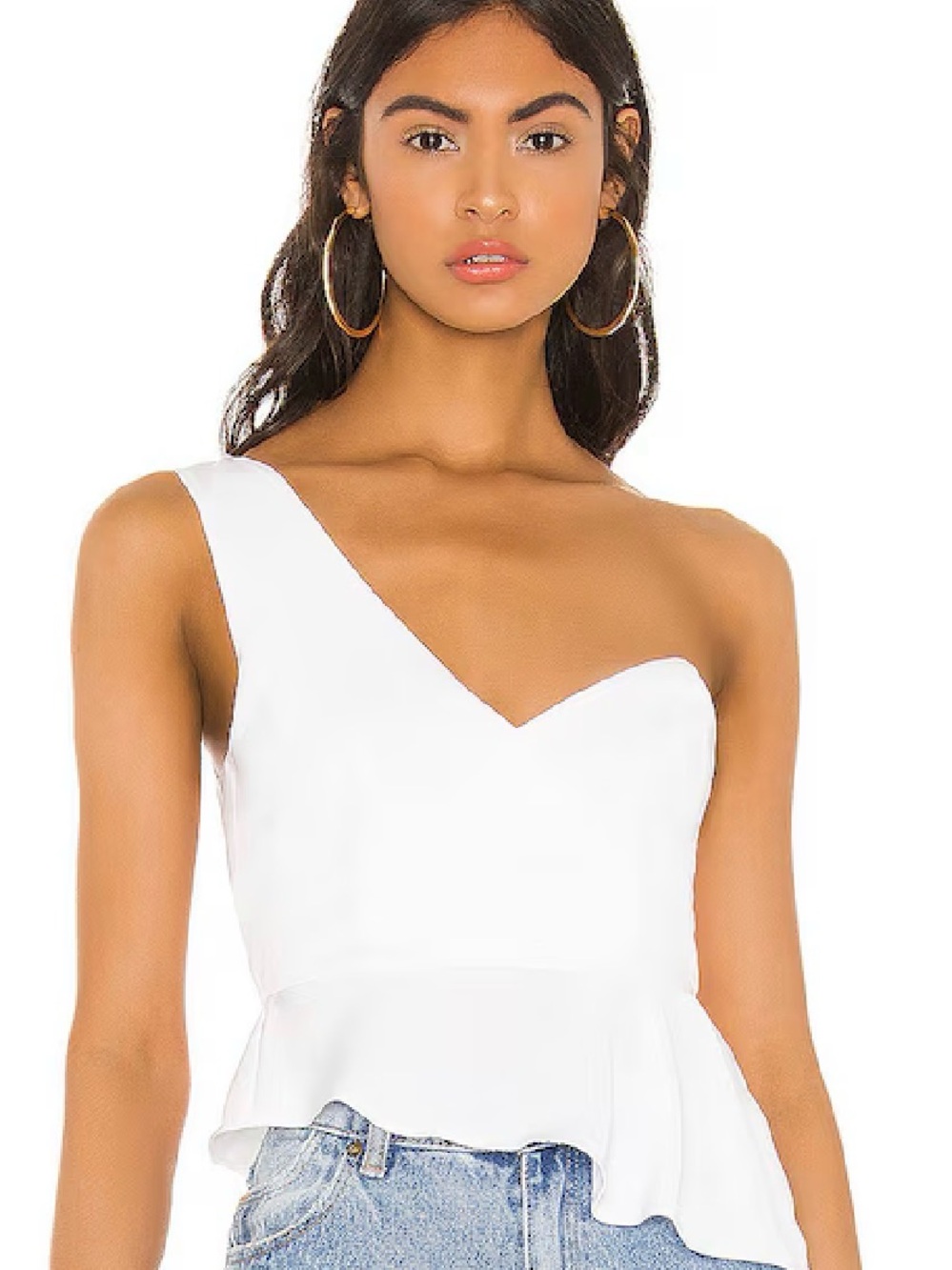 superdown White One-Shoulder Peplum Top